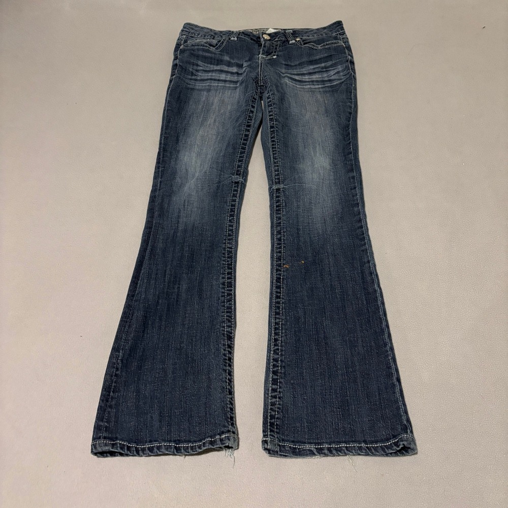 Warehouse One Premium Womens Bootcut Jeans 30 Dark Wash Embroidered Y2K Low Rise